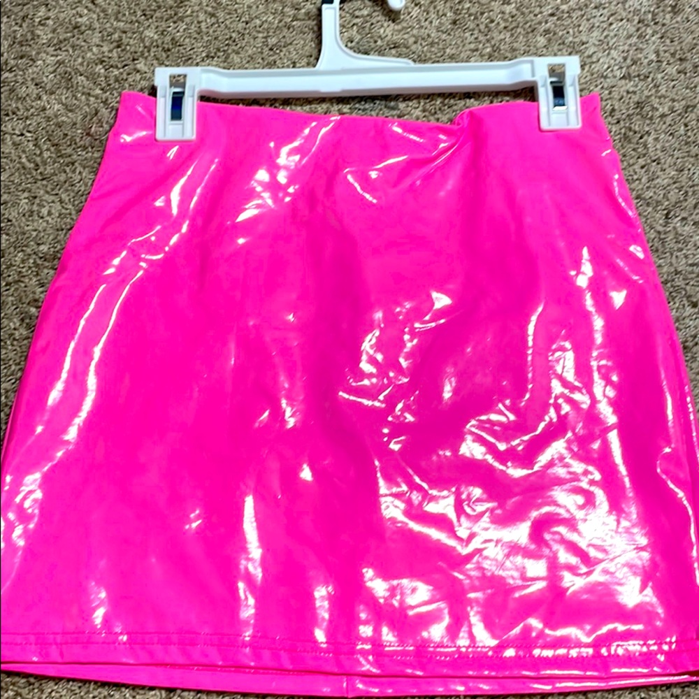 SHEIN Neon Pink Faux Patent Leather Mini Skirt